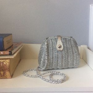 vintage Metallic silver wicker evening bag